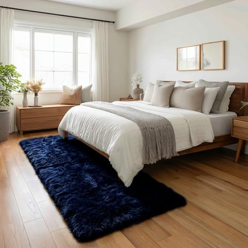Navy Blue Runner Rug 2x6 Fluffy Dark Blue Bedside Rugs for Bedroom Boy Room - Image 5