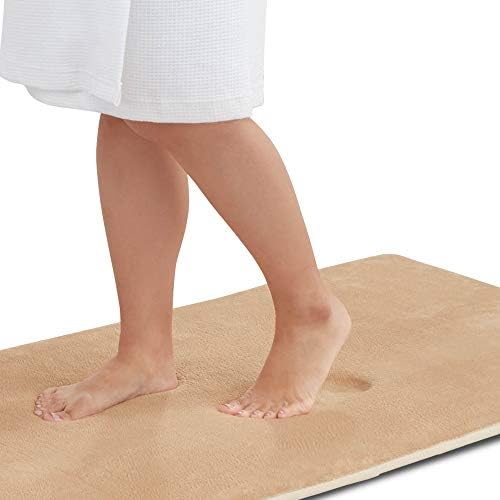 Memory Foam Bath Mat Non Slip Absorbent Super Cozy Velvet Bathroom Rug Carpet (22 inches X 42 inches, Beige) by Genteele