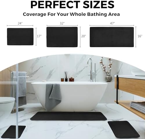 Grey Bathroom Rugs Memory Foam Bath Mat Runner Rug Set of 2 - Image 7