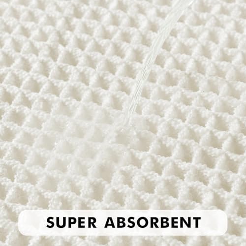 MIULEE Set of 2 Waffle Bathroom Rugs Boho Bath Mat White 17"x24"+20"x47" - Image 3