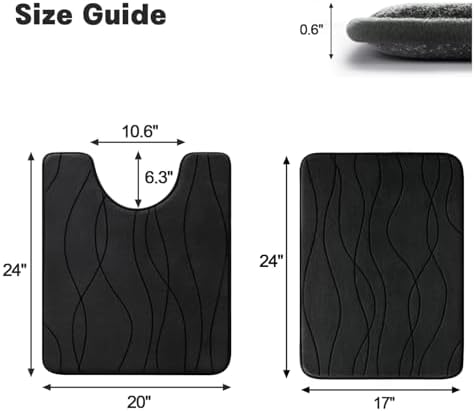YIHOUSE Bathroom Rugs Set 2 Piece, Memory Foam Bath Mat Black - Image 2