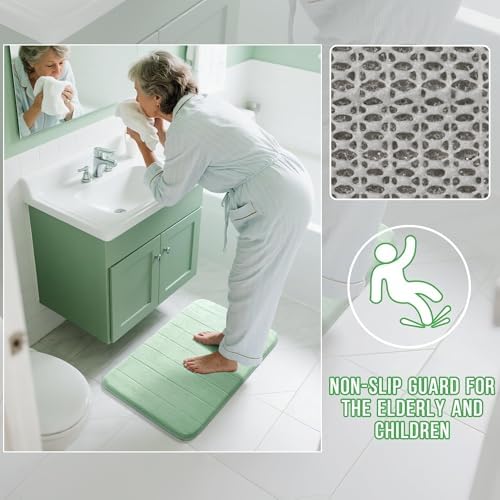 Yimobra Memory Foam Bath Mat, Super Soft Absorbent Bathroom Rug Non Slip 31.5x20 Inch, Quick Dry, Machine Washable Floor Carpet for Tub Shower, Home Decor Accessories, Pale Green - Image 5