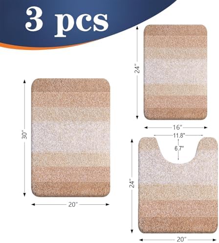 OLANLY Microfiber Bathroom Rugs Sets 3 Piece, Absorbent Bath Mats, Beige - Image 2