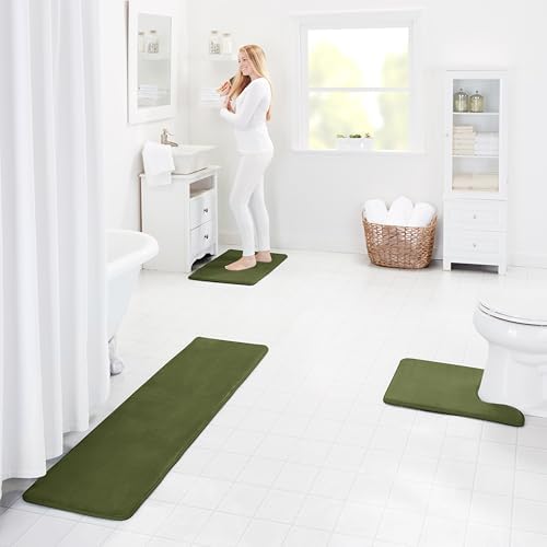 Memory Foam Bath Mat Non Slip Absorbent Super Cozy Velvet Bathroom Rug Carpet (20 inches X 32 inches, Green) - Image 2