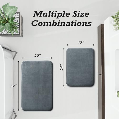 HUXMEYSON Bathroom Rugs Sets 2 Piece, Non-Slip & Quick Dry Bath Mat Set, Ultra Soft Velvet Bath Rugs for Bathroom, Toilet and Shower Floor, Grey - Image 2