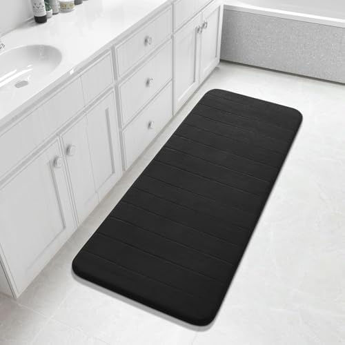 Yimobra Bathroom Runner 55"x24", Non Slip Memory Foam Bath Mat, Super Soft Water Absorbent Hallway Carpet, Machine Washable Rug for Vanity Tub Shower, Black by Yimobra