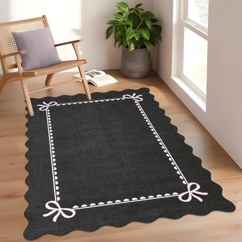 GarveeHome Scalloped Bow Rug 3x5 Washable Rug for Living Room, Black Pink - Image 4