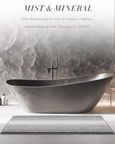 BSICPRO Large Chenille Bathroom Rugs, 24x43 Striped Bath Mats, Grey - Image 6