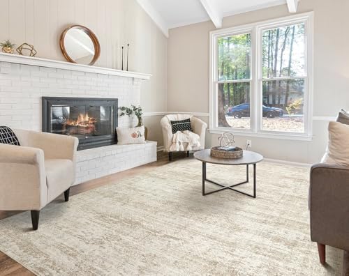 UERMEI 10x12 Area Rug Living Room Rugs - Washable Neutral Modern Abstract Soft Thin Rug Indoor Floor No Slip Rug Carpet for Bedroom Under Dining Table Home Office Decor - Beige/Brown - Image 4
