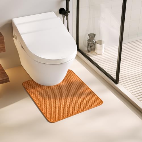 TYUU Toilet Rug, Thin Toilet Rugs U Shaped Washable Non Slip Absorbent Quick Dry Low Pile Toilet Mat, Orange 20"x24" U Shape by TYUU
