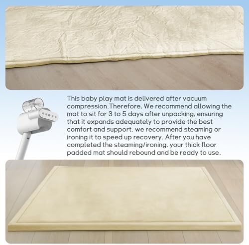 Baby Play Mat for Floor Nursery Rug Muscle Mat Area Rug Playroom Rug 47"x47" Playpen Mat Elastic Foam 1.3" Thick Crawling Mat for Babies,Toddlers, Infants, Kids,Light Beige - Image 5