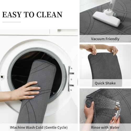 YIHOUSE 2 Piece Memory Foam Bathroom Rug Set, Cushioned Bath Mat, Dark Grey - Image 6