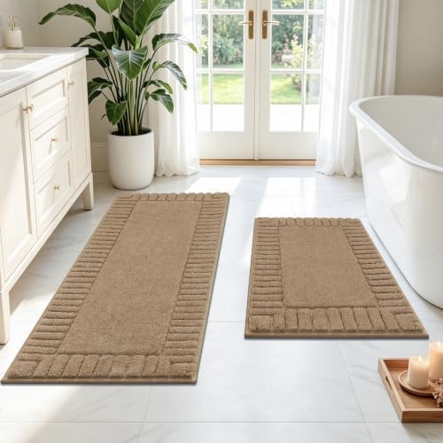 Pauwer Bathroom Rugs Sets 2 Piece, Non Slip Plush Bath Mats, Dark Grey by Pauwer
