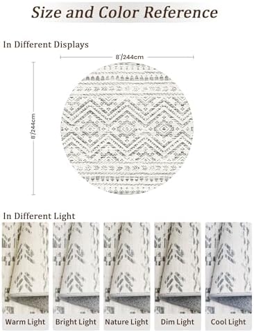 Miukiki Round Rugs 8ft Washable Moroccan Circle Rug for Living Room Grey - Image 2