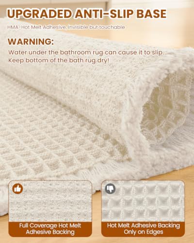 Smiry Waffle Bath Mat 47X24, Soft Absorbent Bathroom Rugs, Cream Beige - Image 5