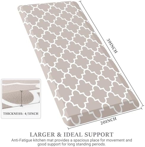 WISELIFE Anti Fatigue Mats for Kitchen Floor, 20" x 39", 4/5 Inch, Khaki - Image 2