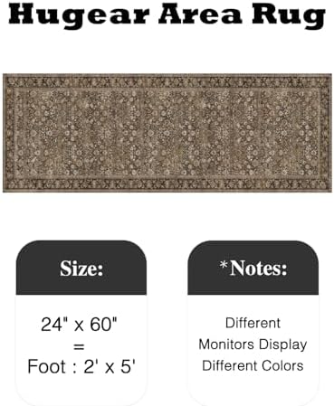 HUGEAR 2x5 Brown Vintage Floral Washable Area Rug for Entryway - Image 2