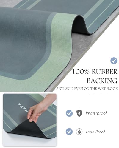 MontVoo-Bath Mat-Bath Mat Rug Non Slip Super Absorbent Stain Resistant Quick Dry Thin Bathroom Rug-Bath Mats for Bathroom Floor Bathtub Vanity-Bathmat Bath Rug Easy Care 17"x50" Green - Image 5