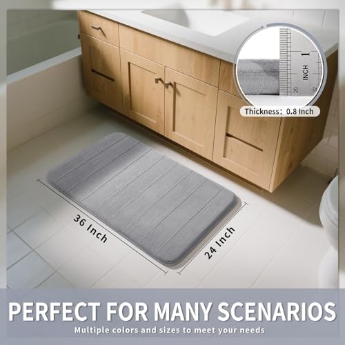 Yimobra Large Bath Mat 36"x24", Super Soft Quick Dry Memory Foam Bathroom Rug, Water Absorbent, Non Slip Backing Machine Washable for Tub Shower, Thick Comfort Support, Gray - Image 2