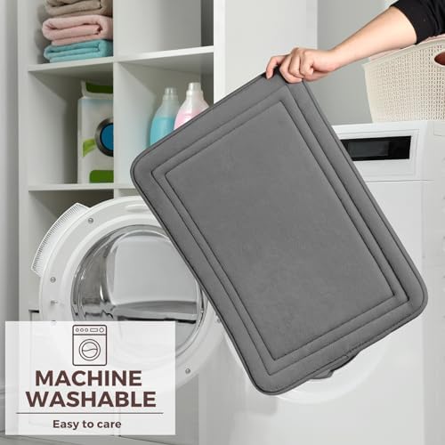 Memory Foam Bath Mat Grey Bathroom Rug Set of 2 Non-Slip Washable Bathmat - Image 5