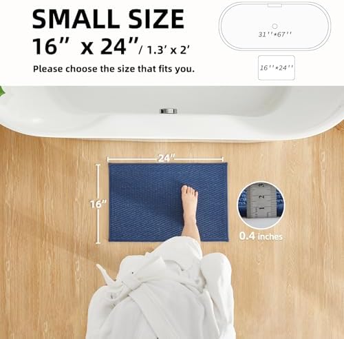 TYUU Bathroom Rugs Non Slip Washable, Super Absorbent Thin Bath Mat Small Quick Dry Low Pile Bathroom Rug, Navy Blue 16"x24" - Image 2