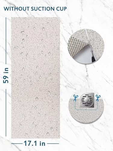 godehone Shower Mats Non Slip Without Suction Cups, PVC Loofah Bathroom Mats, Loofah Mats for Shower and Bathroom, Quick Drying, 17.1× 59 Inch, White - Image 2