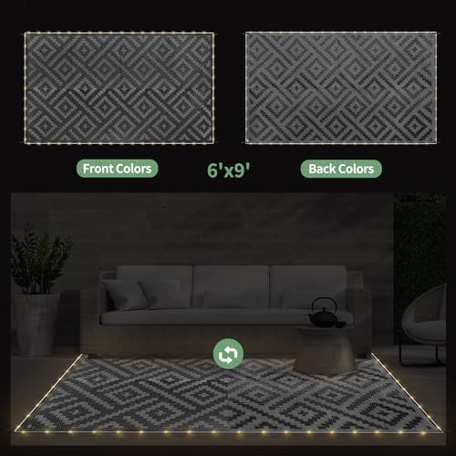 GENIMO Outdoor Rug, Waterproof Plastic Rugs for Patio, 6'x9' LED Dark Grey - Image 3