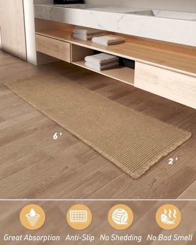 Upgraded Waffle Bath Mat Runner Absorbent Non Slip Bathroom Mat, 2' x 6' - Image 6