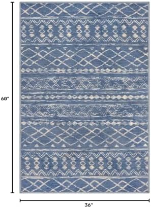 KUTA 3x5 Boho Area Rug for Living Room Blue Beige Washable Entry Rugs - Image 2