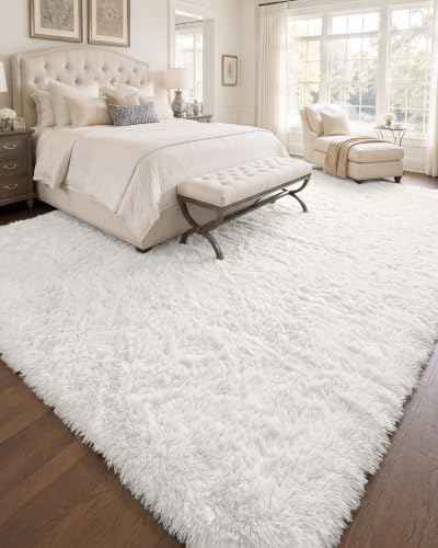 OLANLY 9x12 Machine Washable Large Area Rugs for Living Room, Bedroom, Soft Fluffy Shaggy Bedside Rug, Indoor Floor Carpet for Kids Girls and Boys, Dorms, Nursery, Home Decor Aesthetic, White - Image 3