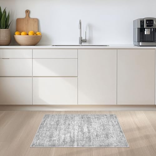 DMOYEST 2x3 Entryway Area Rug: Washable Neutral Modern Abstract Small Rug - Non-Slip Low Pile Throw Indoor Carpet for Entrance Kitchen Front Door Mat Bathroom Entry Kids Room - Vintage Grey - Image 5