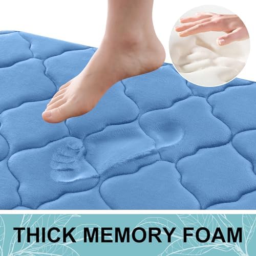 OLANLY Memory Foam Bath Mat Rug 40x32, Ultra Soft Bathroom Rugs, Blue - Image 3