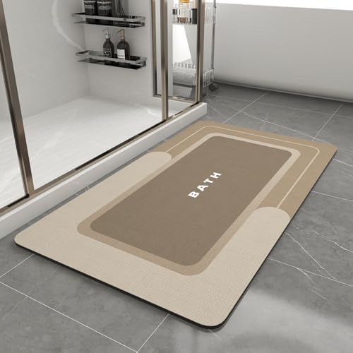 MontVoo Bath Mat-Bath Mat Rug Non Slip Super Absorbent Stain Resistant Quick Dry Thin Bathroom Rug-Bath Mats for Bathroom Floor Bathtub Vanity-Bathmat Bath Rug Easy Care-17"x35",Beige by MontVoo