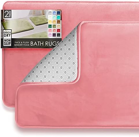 Clara Clark 2 Piece Bathroom Rugs Bath Mat Set, Velvet Memory Foam Bath Mats for Bathroom - Non-Slip, PVC Backing Bath Rugs, Washable - Dries Quickly, Pink by ClaraClark