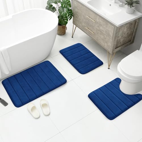 BYSURE Navy Blue Memory Foam Bath Mats Extra Long - Image 6