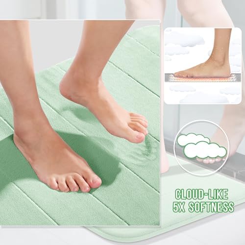 Yimobra Memory Foam Toilet Bath Mat U-Shaped, 24 X 20 Inches,Soft and Comfortable, Super Water Absorption, Non-Slip, Machine Wash and Easier to Dry for Bathroom Commode Contour Rug, Pale Green - Image 4