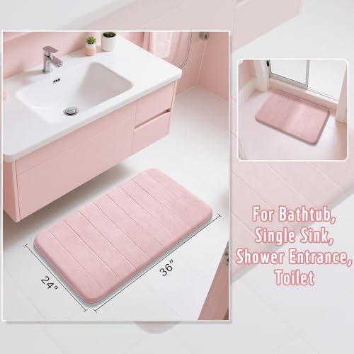 Yimobra Large Bath Mat 36"x24", Super Soft Quick Dry Memory Foam Bathroom Rug, Water Absorbent, Non Slip Backing Machine Washable for Tub Shower, Thick Comfort Support, Pink - Image 2