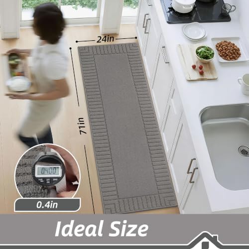 BEQHAUSE Kitchen Rugs 24"x71", Non Slip Washable Kitchen Floor Mat, Grey - Image 3