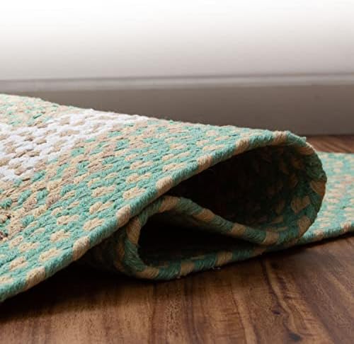 Super Area Rugs 2X6ft Farmhouse Braided Rug Runner - Natural Soft Cotton Carpet for Hallway, Entryway, Kitchen Sink - Primitive Country Woven Rug - Green/Cream/Ivory - Image 7