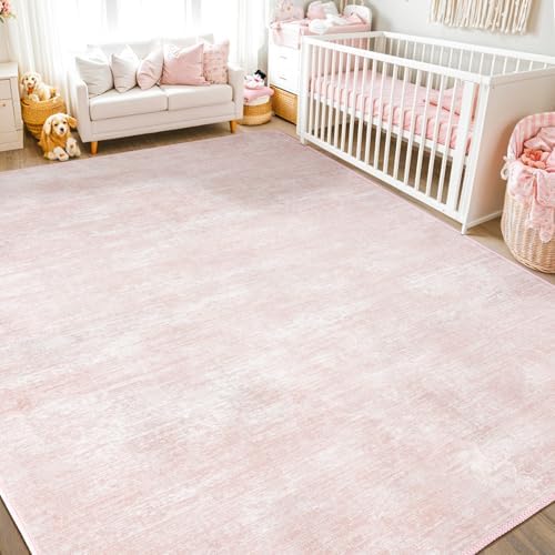 9x12 Washable Area Rug, Pink Solid Area Rugs for Living Room & Bedroom - Image 4