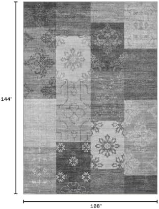UERMEI 9x12 Area Rug for Living Room - Washable Vintage Carpet, Non-Slip Soft Large Indoor Floor Rugs for Bedroom Home Office & Under Dining Table Decor, Gray Block - Image 2