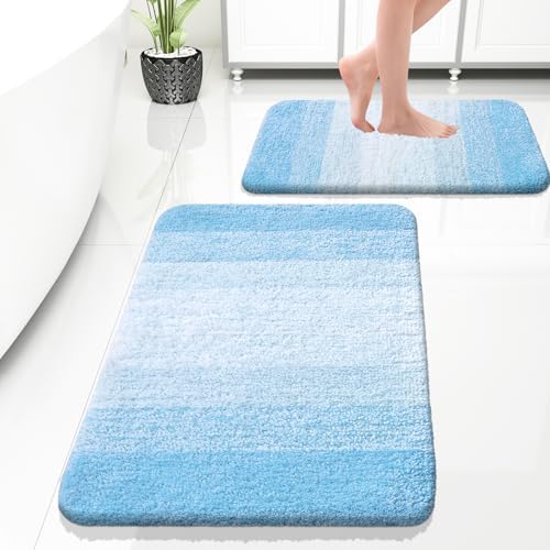 OLANLY Micorfiber Bathroom Rug Set 2 Piece, Absorbent Bath Mats, Sky Blue by OLANLY
