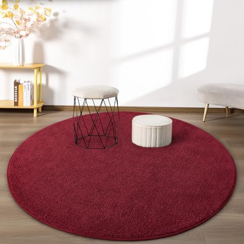 FlyDOIT Round Area Rugs for Bedroom Living Room, 4x4 Rose Red Super Soft Comfy Thickened Memory-Foam Indoor Circle Carpets, Modern Aesthetic Minimalist Carpet for Boys Girls Adults Nursery Home Décor - Image 4