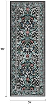 GarveeHome Floral Hallway Runner Rug, 2.5x8 Kitchen Runner Rugs, Washable Non Slip Entryway Rugs Indoor, Ultra-Thin Stain Resistant Carpet Floor Mat for Laundry Room, Black - Image 2