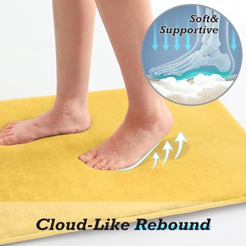 HUXMEYSON Bathroom Rugs Sets 2 Piece, Non-Slip & Quick Dry Bath Mat Set, Ultra Soft Velvet Bath Rugs for Bathroom, Toilet and Shower Floor, Yellow - Image 7