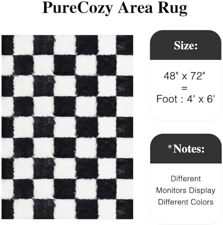 PureCozy Checkered Rug 4x6 for Kids Room Black and White Soft Shag Rugs - Image 2