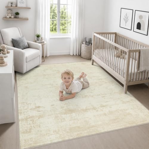 Area Rug Living Room: 8x8 Modern Washable Indoor Soft Carpet Beige - Image 5