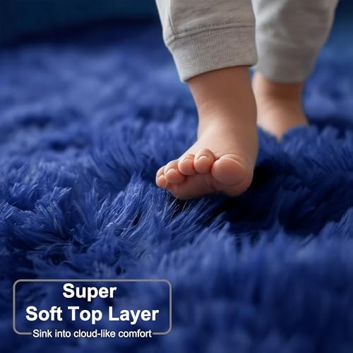 Amdrebio Navy Blue Fluffy Area Rug 4x6 for Boys Bedroom Living Room Dorm - Image 2