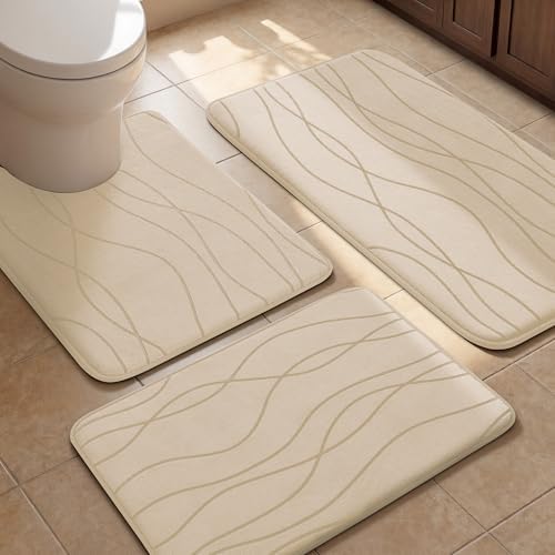 YIHOUSE Bathroom Rugs Set 3 Piece, Memory Foam Bath Mat Khaki by YIHOUSE