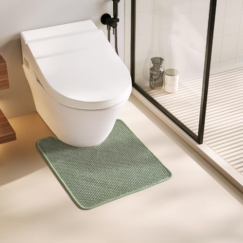 TYUU Toilet Rug, Thin Toilet Rugs U Shaped Washable Non Slip Absorbent Quick Dry Low Pile Toilet Mat, Sage Green 20"x24" U Shape by TYUU